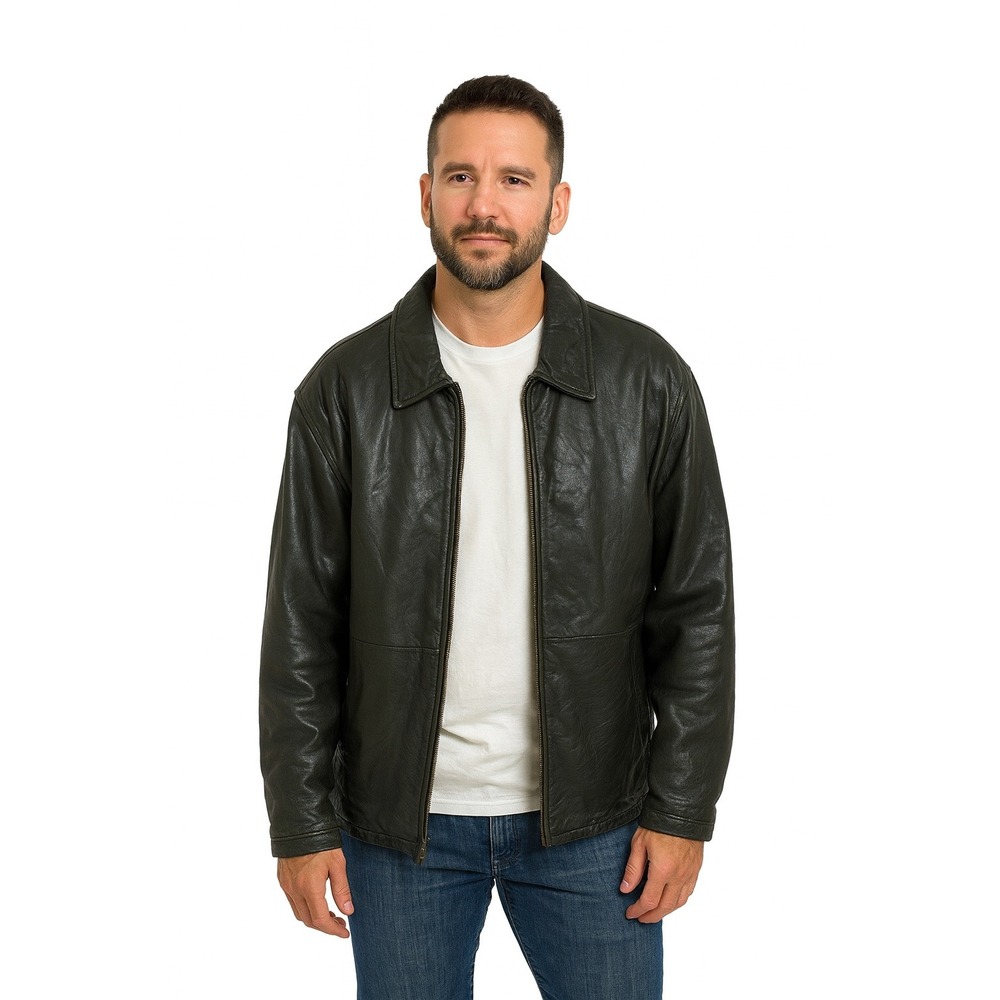 Boston Harbour Genuine Vintage Leather Jacket Black Mens Full Zip‎ Coat